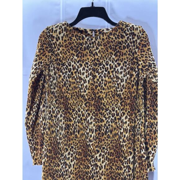 VIOLET ROMANCE Women's Brown Multi Leopard Print Plisse Midi Dress SZ 12 - Picture 4 of 10
